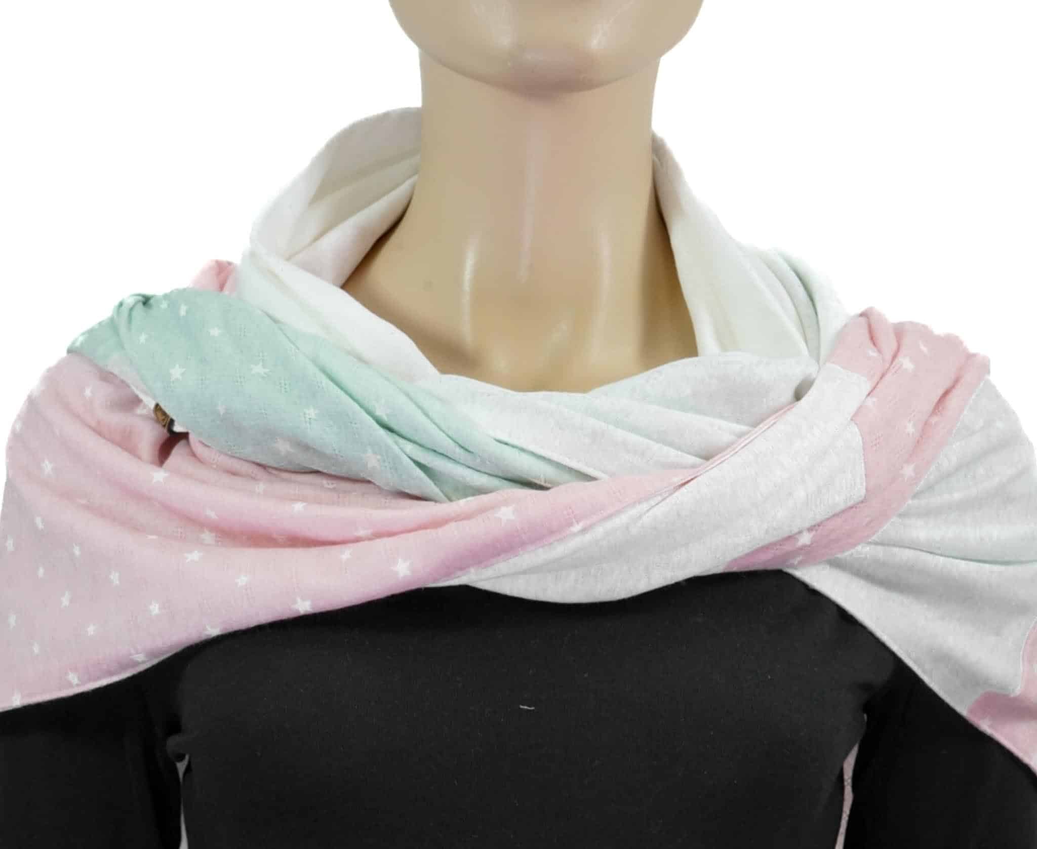 Dreieckstuch mit Karabiner, Sterne, rosa, mintgrün, offwhite