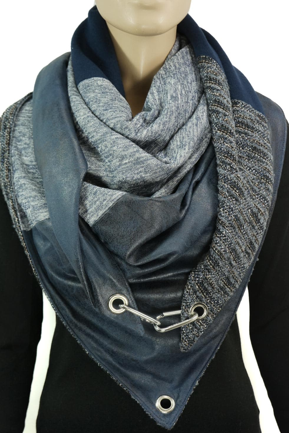 Dreieckstuch mit Karabiner, Wollmix in Blau
