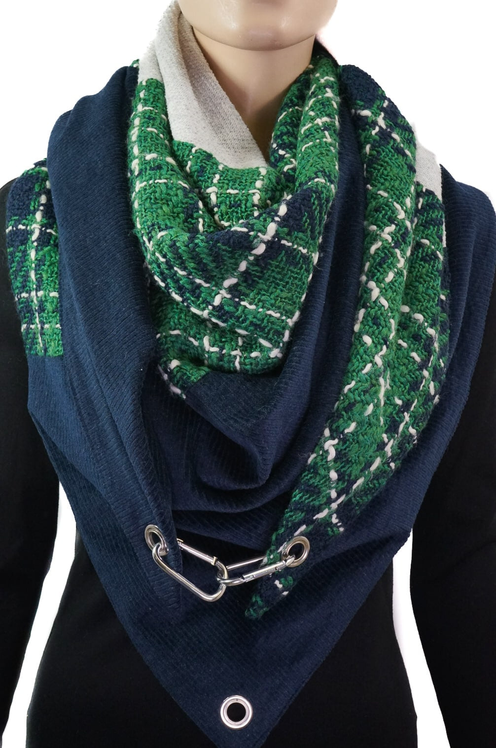 Karabinertuch Marine-Grün mit Cord & Strick – herbstlich & warm
