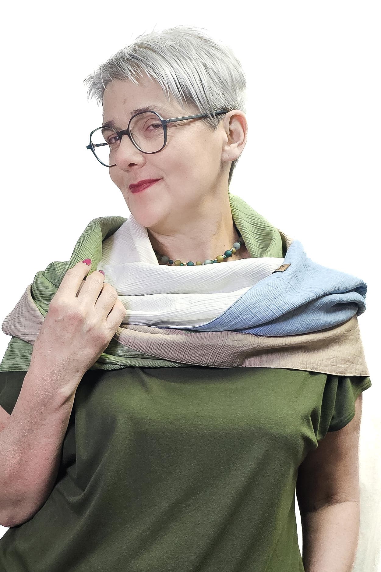 Dreieckstuch mit Karabiner, colour blocking in pastell