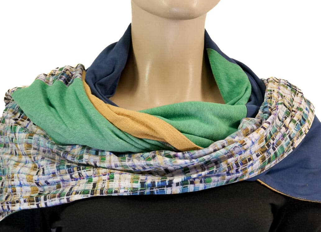 Dreieckstuch mit Karabiner, Jersey-Mix, grün/blau/gelb