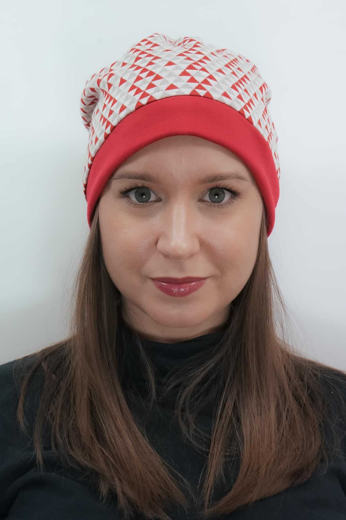 TWIST Mütze, Minidreiecke, rot/naturweiß