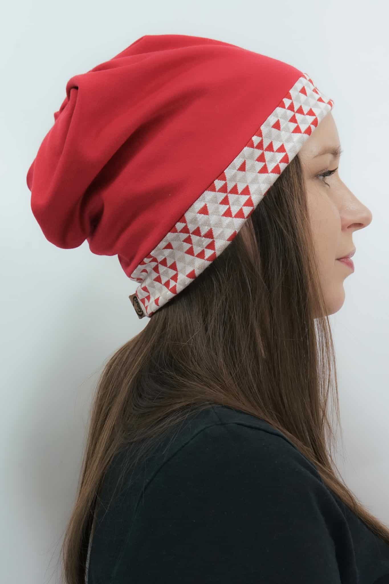 TWIST Mütze, Minidreiecke, rot/naturweiß