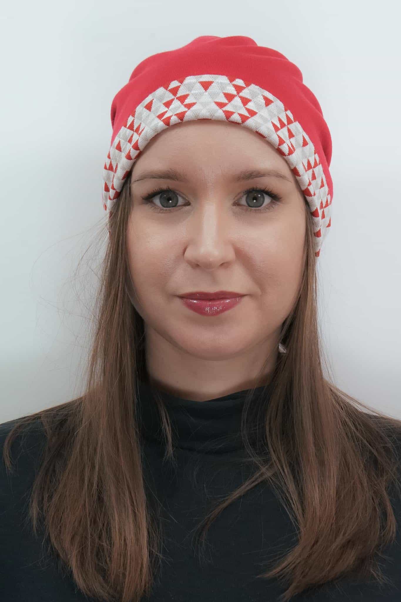 TWIST Mütze, Minidreiecke, rot/naturweiß