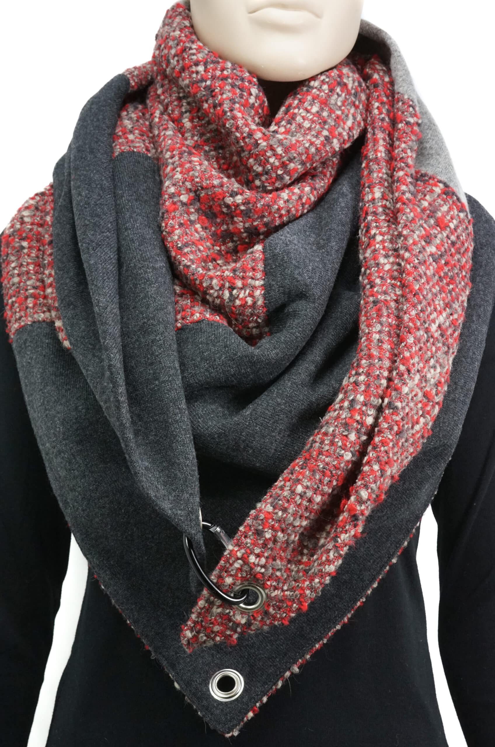 Dreieckstuch mit Karabiner, Bouclé im Wollmix