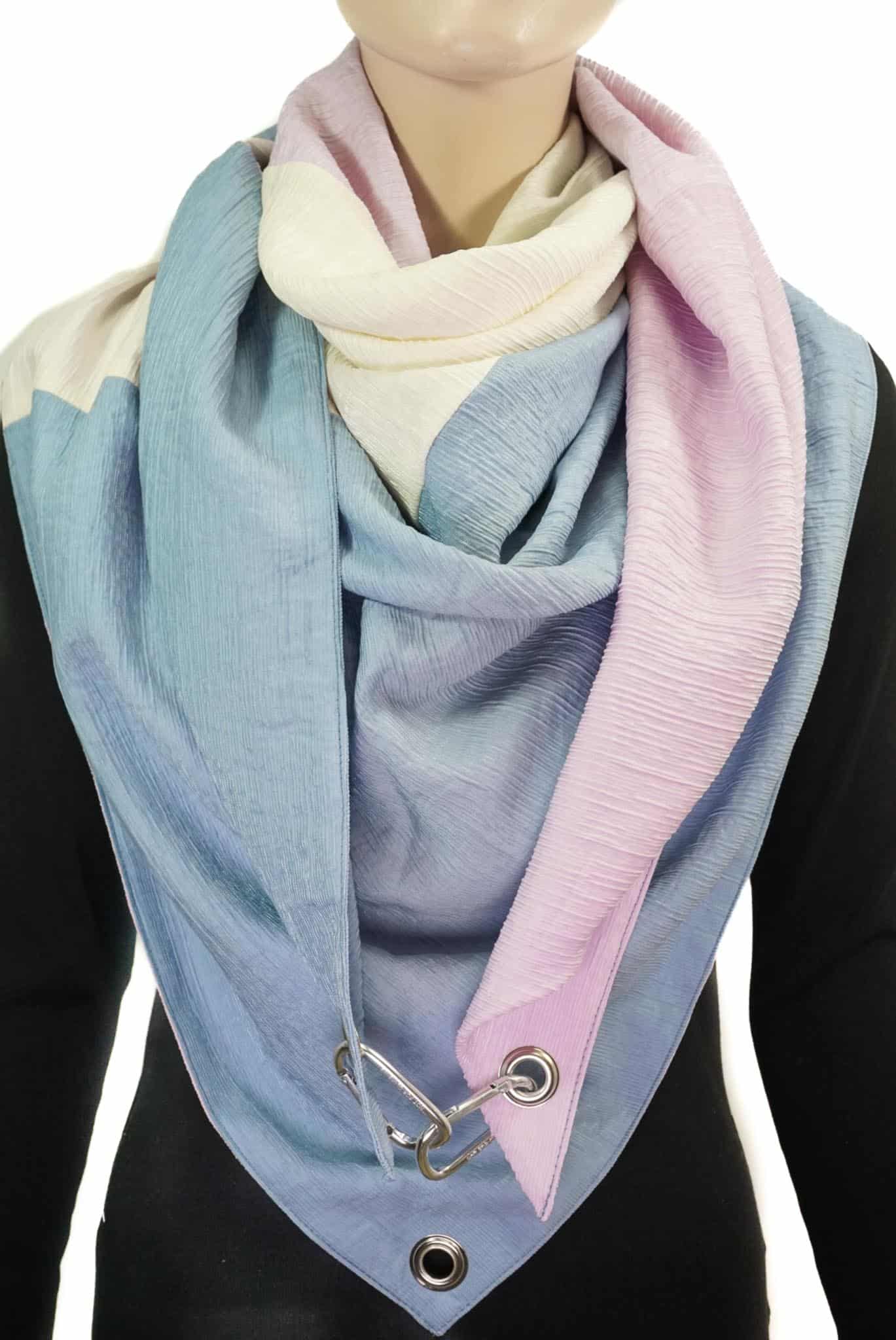 Dreieckstuch mit Karabiner, colour blocking in pastell mit Flieder