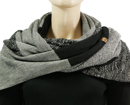 Dreieckstuch mit Karabiner, Wintermix in schwarz und grau