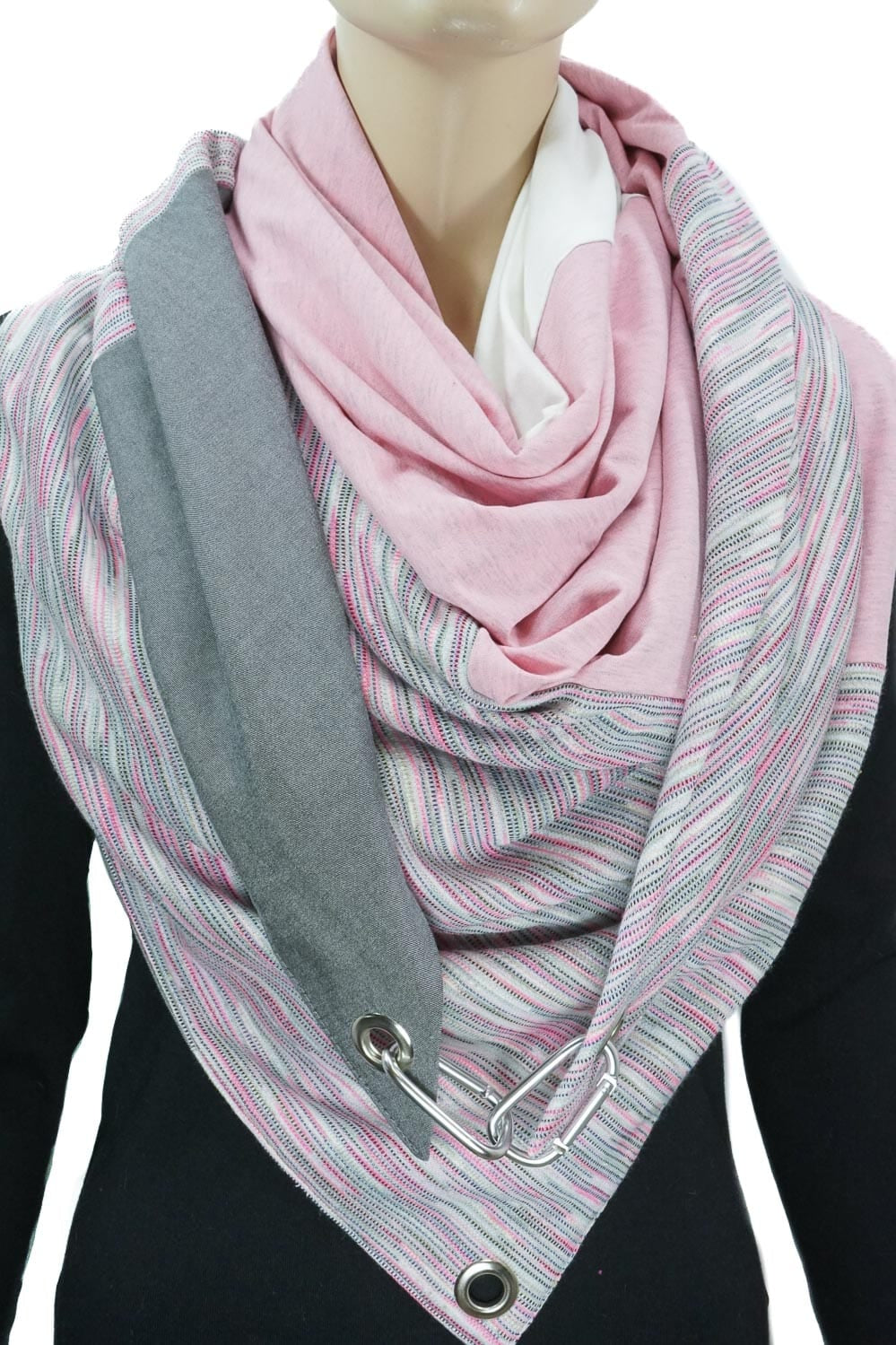 Karabinertuch Rosé Grau Streifenmix
