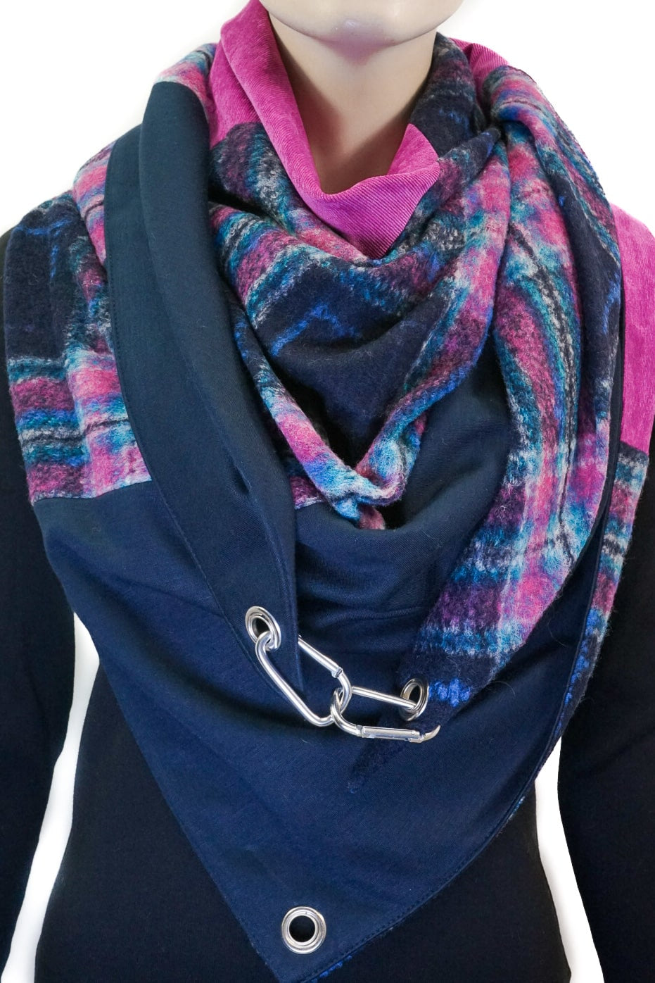 Karabinertuch Pink–Marine im Wollmix – warm &amp; farbstark