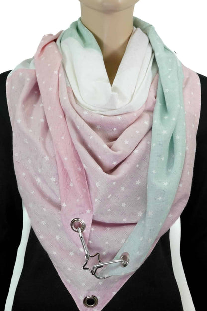 Dreieckstuch mit Karabiner, Sterne, rosa, mintgrün, offwhite