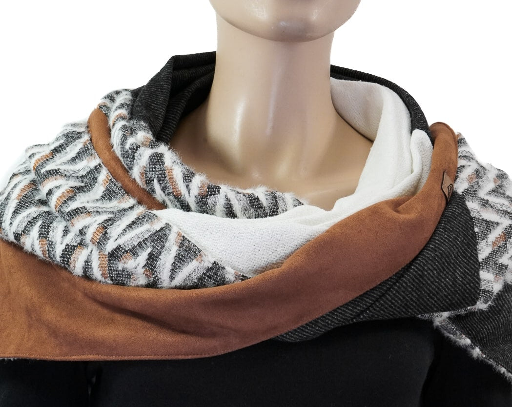 Karabinertuch Cognac-Schwarz-Weiß mit Zickzack-Muster