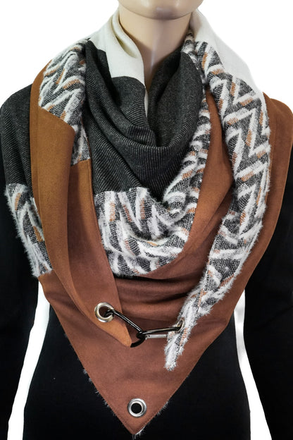 Karabinertuch Cognac-Schwarz-Weiß mit Zickzack-Muster