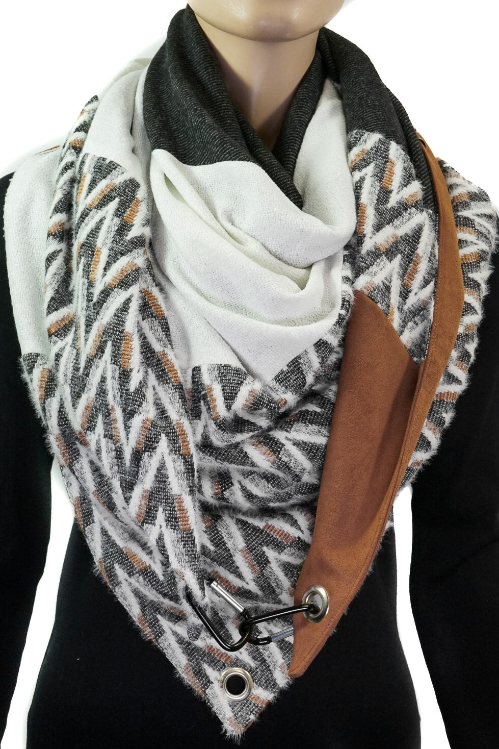 Karabinertuch Cognac-Schwarz-Weiß mit Zickzack-Muster