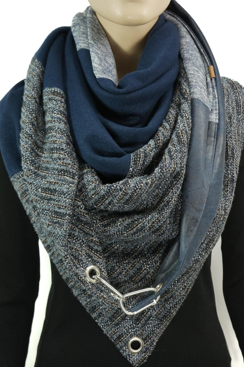 Dreieckstuch mit Karabiner, Wollmix in Blau