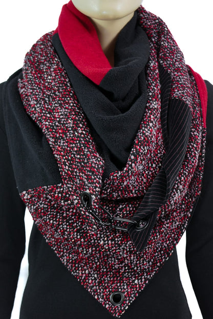 Karabinertuch Rot-Schwarz mit Bouclé &amp; Strick – warm &amp; ohne Wolle