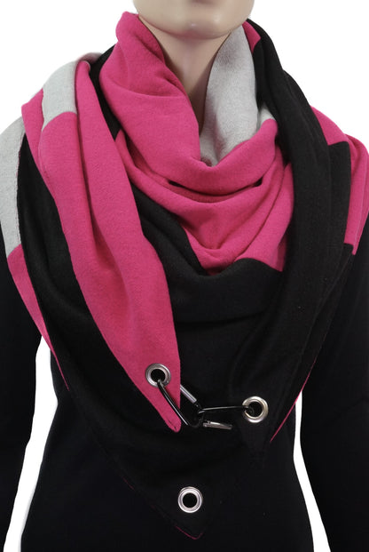 Dreieckstuch mit Karabiner, Colourblocking in weichem Strick, pink-grau-schwarz