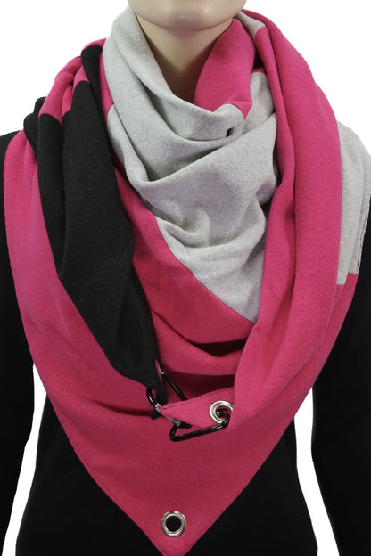 Dreieckstuch mit Karabiner, Colourblocking in weichem Strick, pink-grau-schwarz
