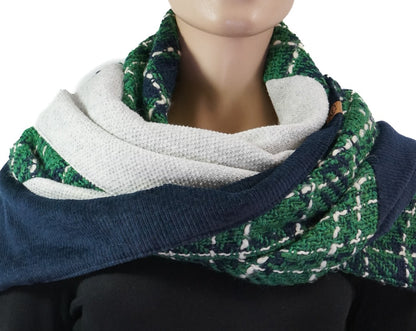 Karabinertuch Marine-Grün mit Cord &amp; Strick – herbstlich &amp; warm