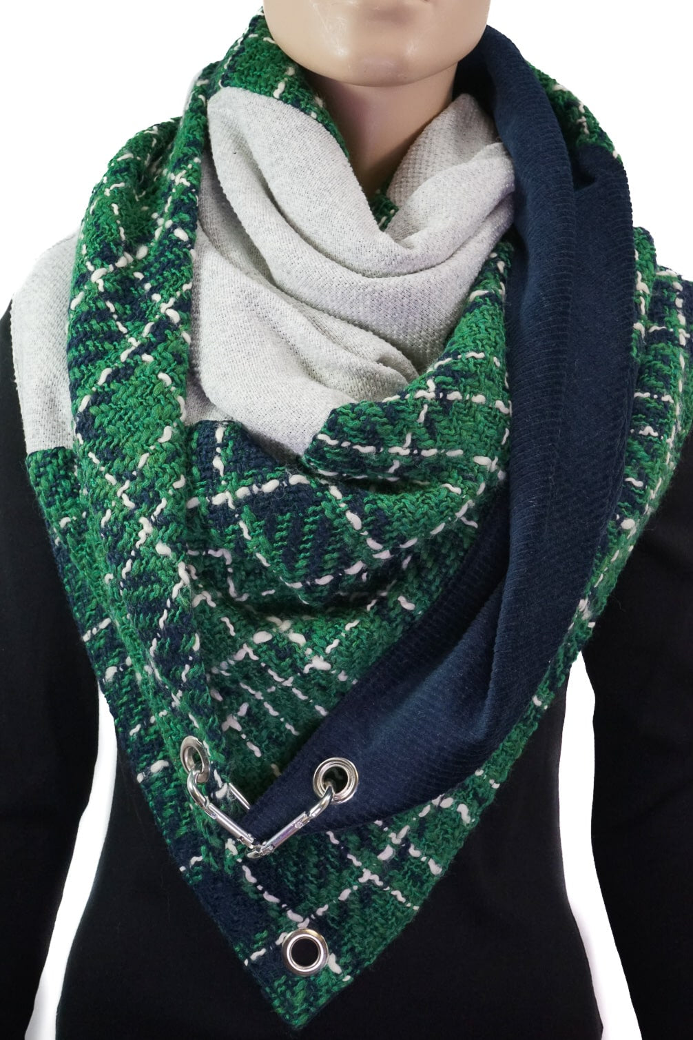 Karabinertuch Marine-Grün mit Cord &amp; Strick – herbstlich &amp; warm