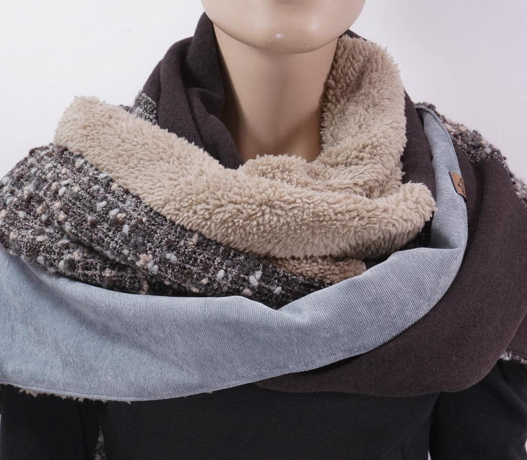 Karabinertuch Winterbouclé | Graublau, Braun &amp; Teddy