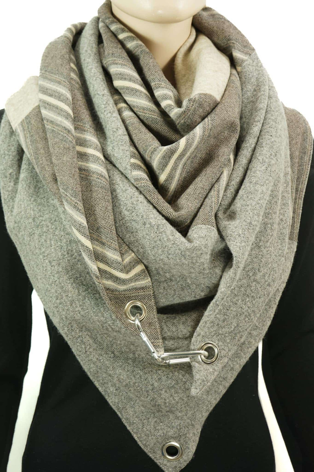 Dreieckstuch mit Karabiner, Trendmix GREIGE
