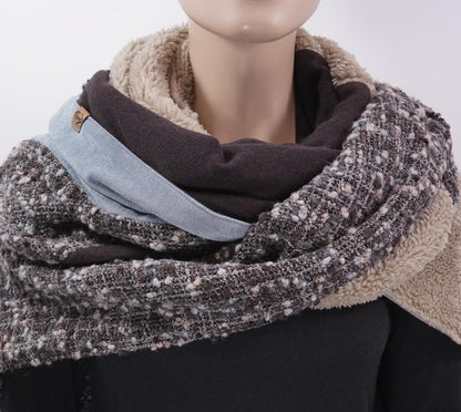 Karabinertuch Winterbouclé | Graublau, Braun &amp; Teddy
