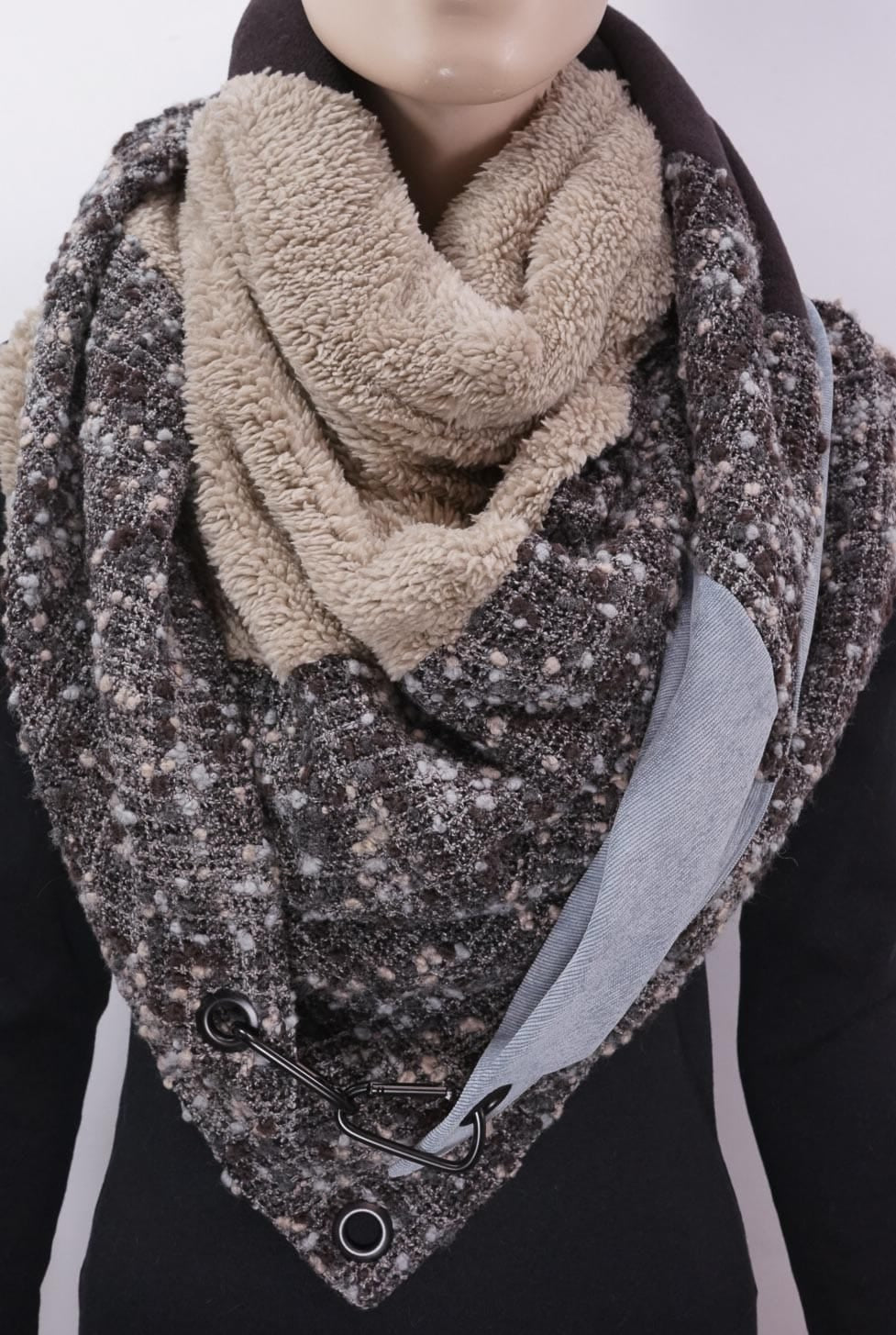 Karabinertuch Winterbouclé | Graublau, Braun &amp; Teddy