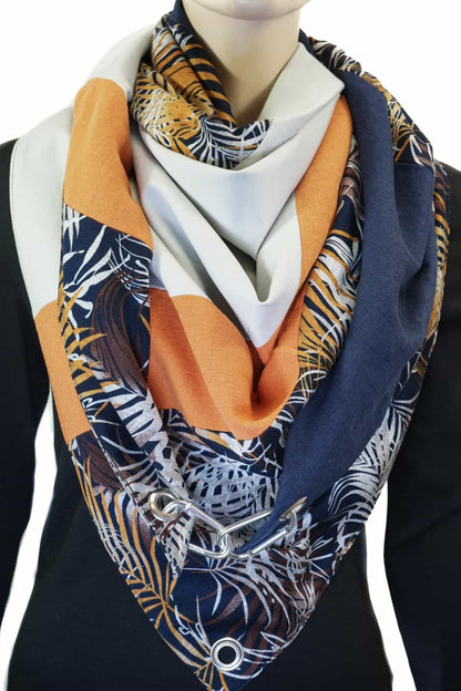 Dreieckstuch mit Karabiner, Herbstmix blau/orange/braun
