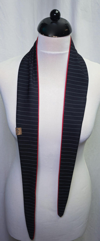 MINI Schal Nadelstreifen-schwarz mit roter Paspel