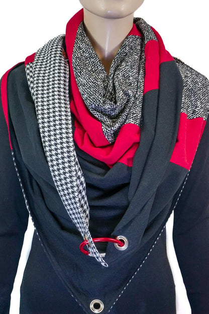 Dreieckstuch mit Karabiner, Hahnentritt mit Schwarz und Rot