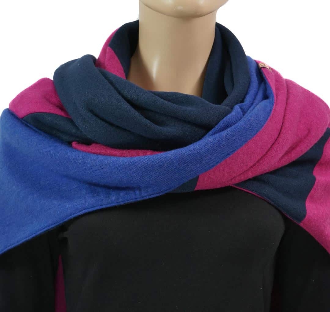 Dreieckstuch mit Karabiner, Colourblocking in weichem Strick, pink-marine-royalblau