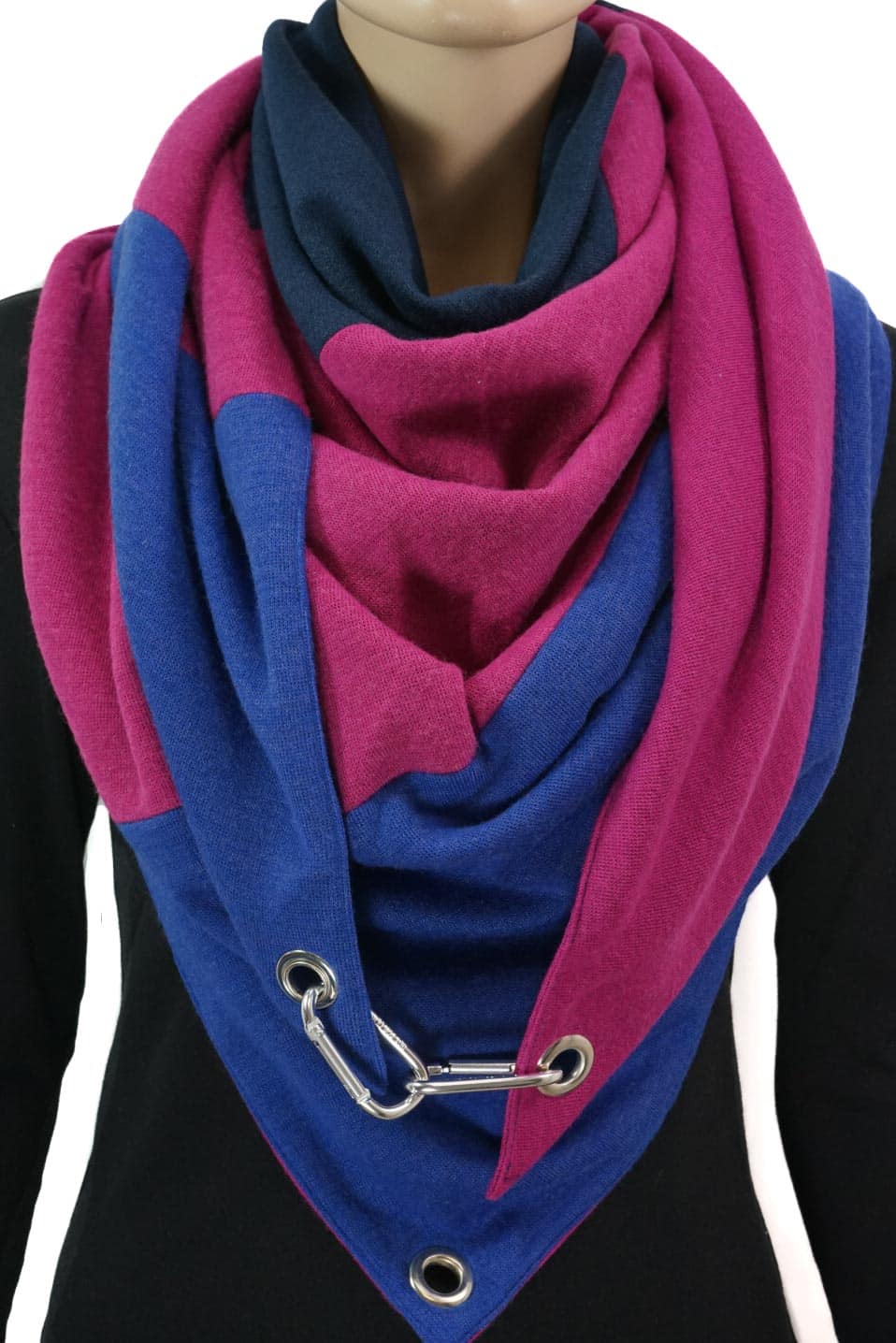 Dreieckstuch mit Karabiner, Colourblocking in weichem Strick, pink-marine-royalblau