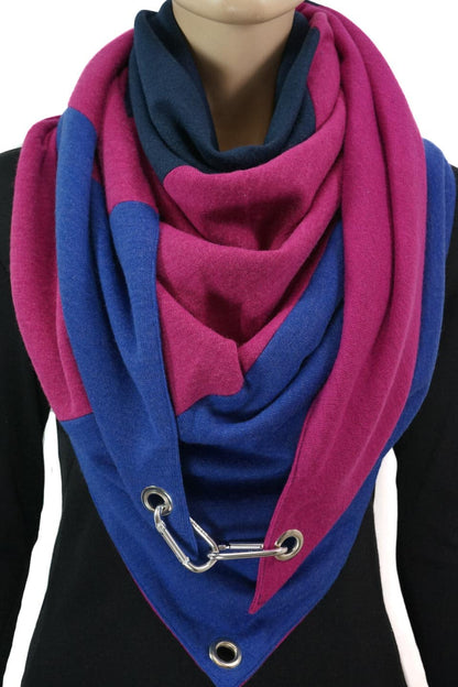 Dreieckstuch mit Karabiner, Colourblocking in weichem Strick, pink-marine-royalblau