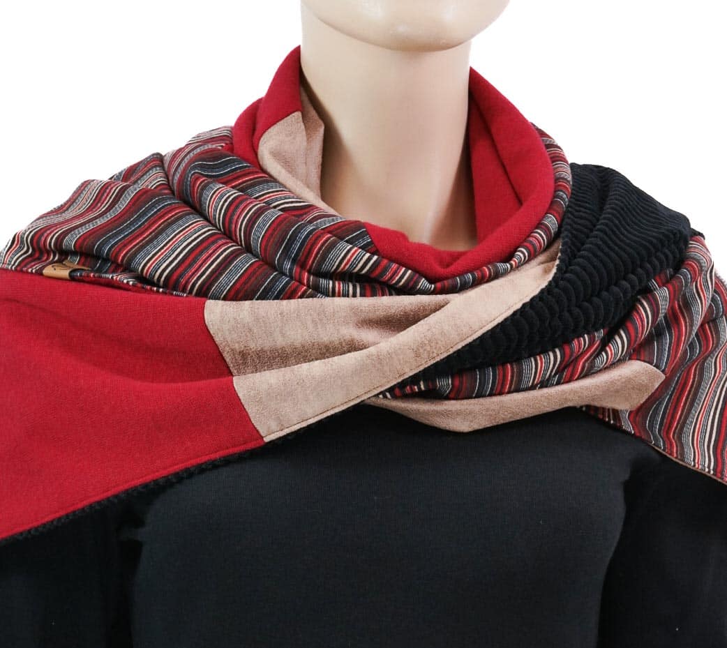 Dreieckstuch mit Karabiner, Mustermix Schwarz/Rot Streifen
