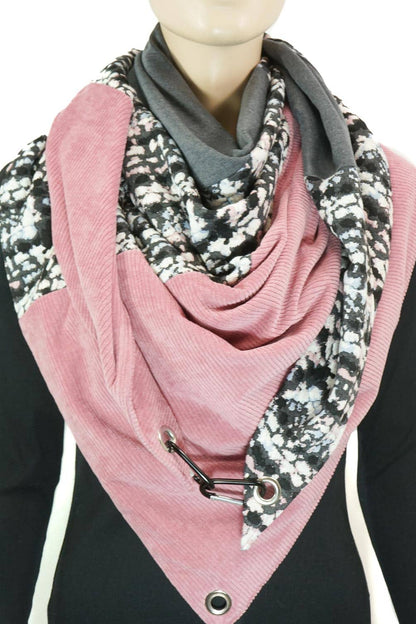 Dreieckstuch mit Karabiner, gemütlicher Allrounder in rosa/grau/naturweiß