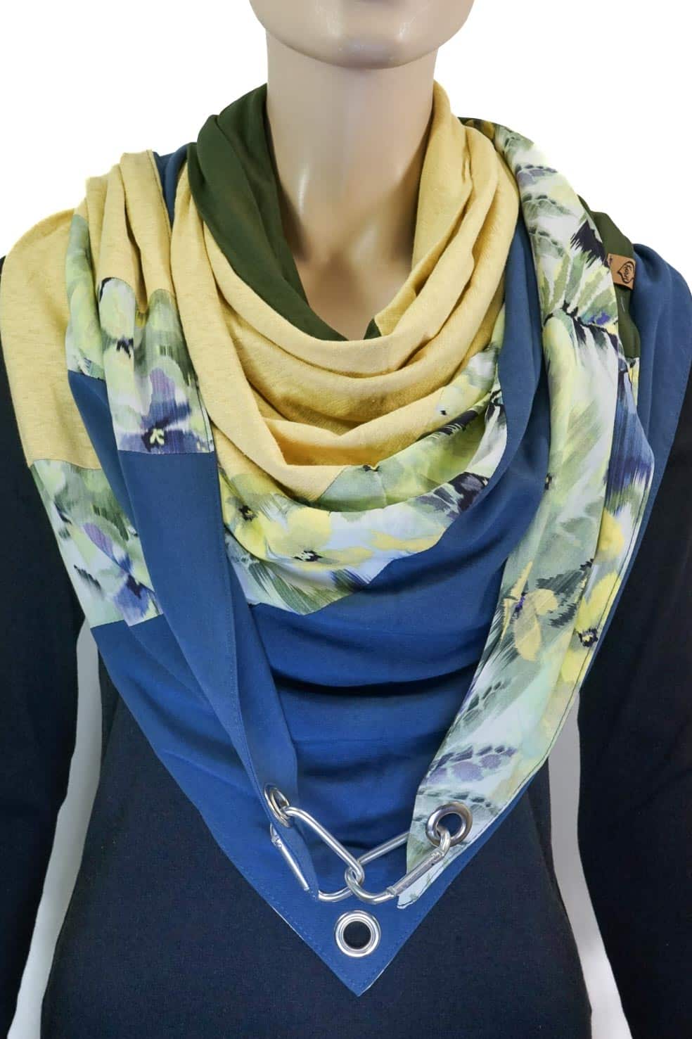 Dreieckstuch mit Karabiner, Jersey-Mix, grün/gelb/blau