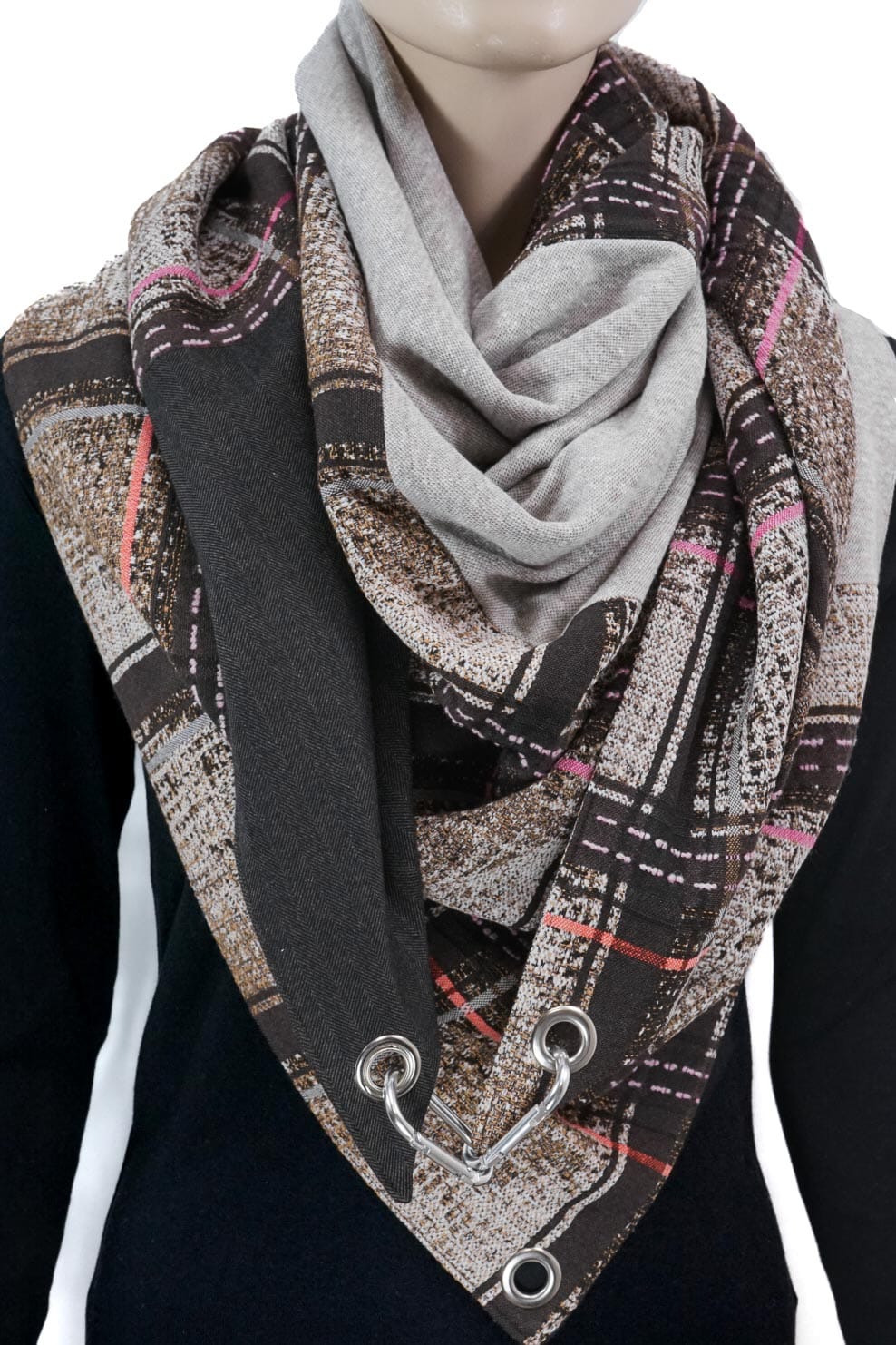 Dreieckstuch mit Karabiner, Karo im Chanel Style