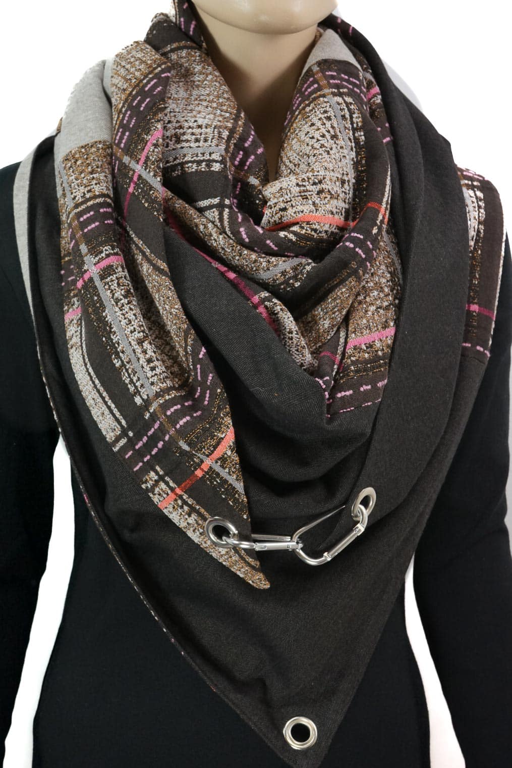 Dreieckstuch mit Karabiner, Karo im Chanel Style