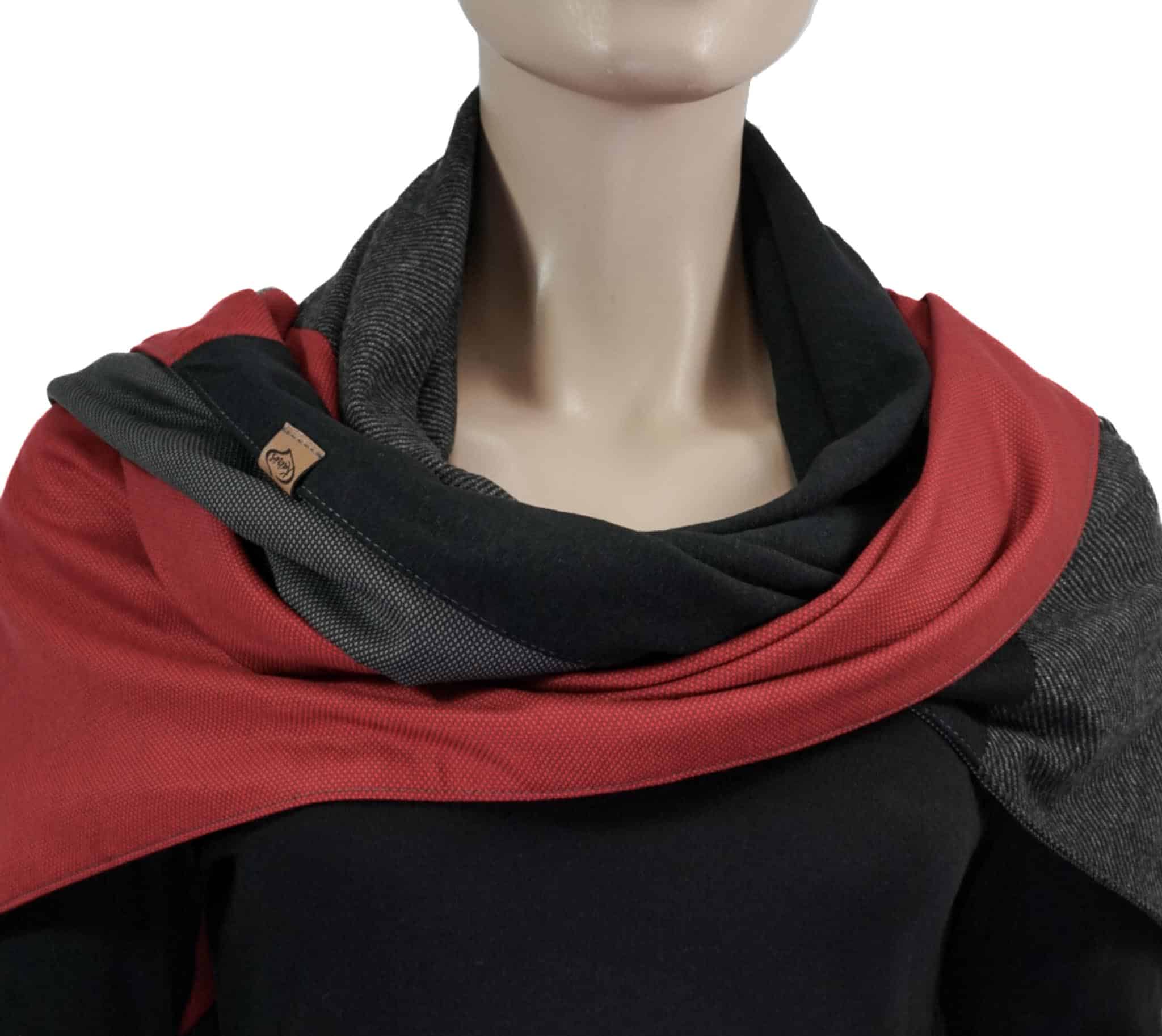 Dreieckstuch mit Karabiner, Colour blocking, Schwarz-Rot-Anthrazit