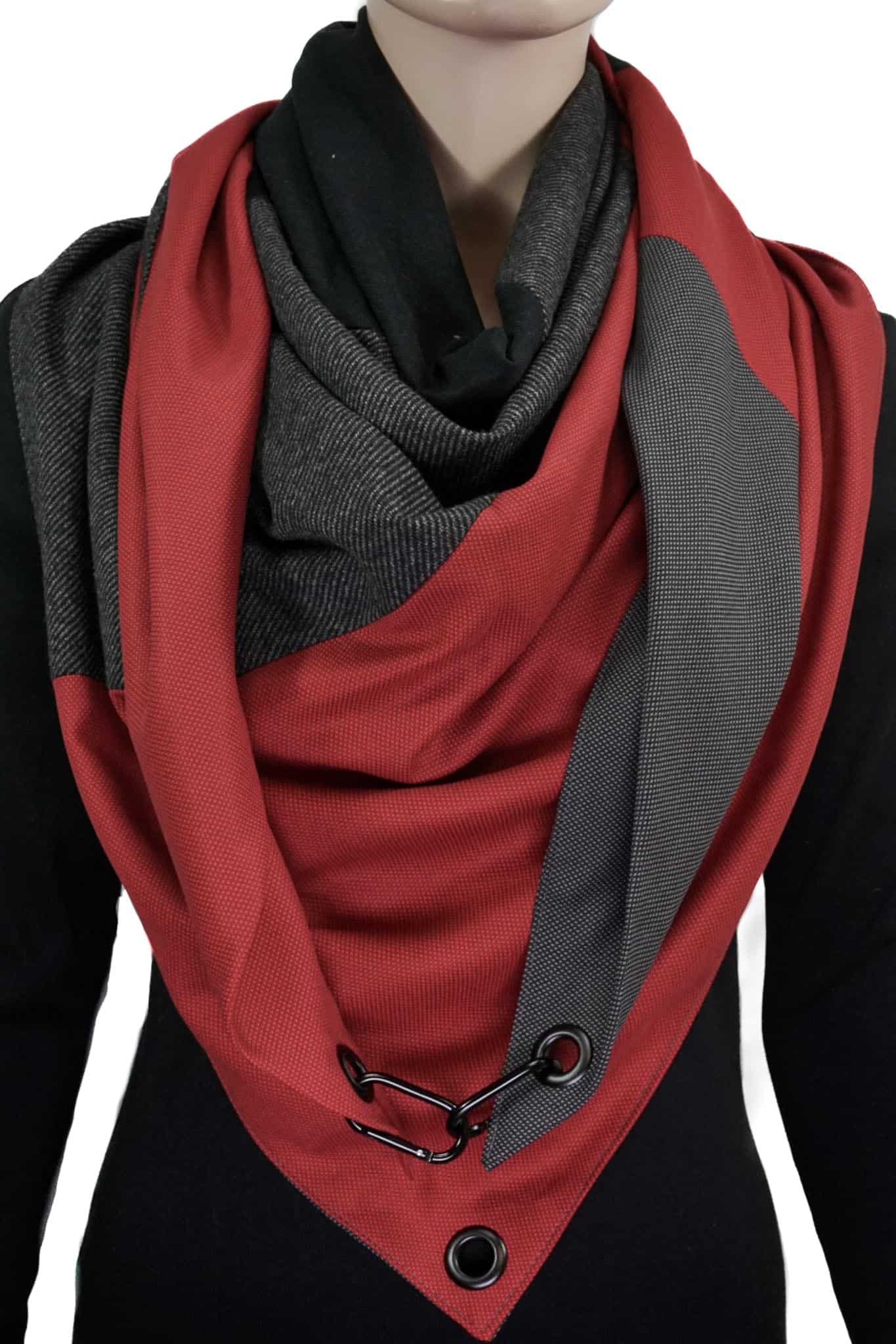 Dreieckstuch mit Karabiner, Colour blocking, Schwarz-Rot-Anthrazit