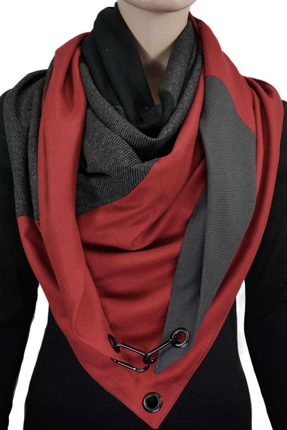 Dreieckstuch mit Karabiner, Colour blocking, Schwarz-Rot-Anthrazit