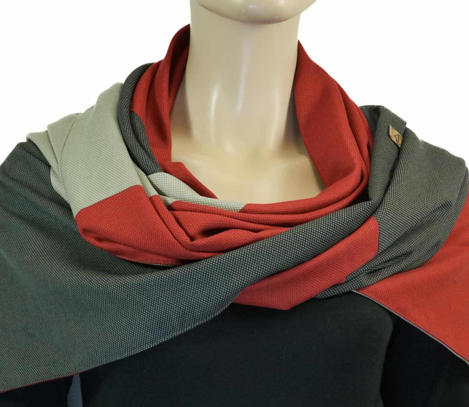 Dreieckstuch mit Karabiner, Colour blocking, Sandbeige-Rot-Anthrazit