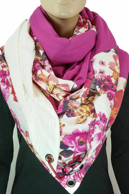 Dreieckstuch mit Karabiner, floraler Materialmix