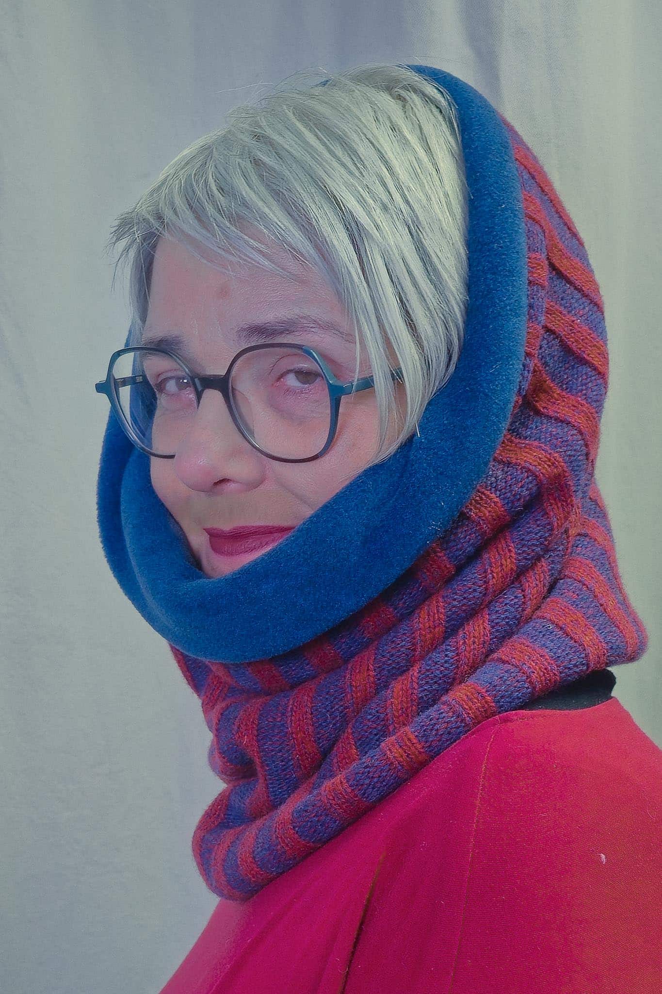 MAXI Loop | Merinostrick | Blau-Rot gestreift | mit Fleece