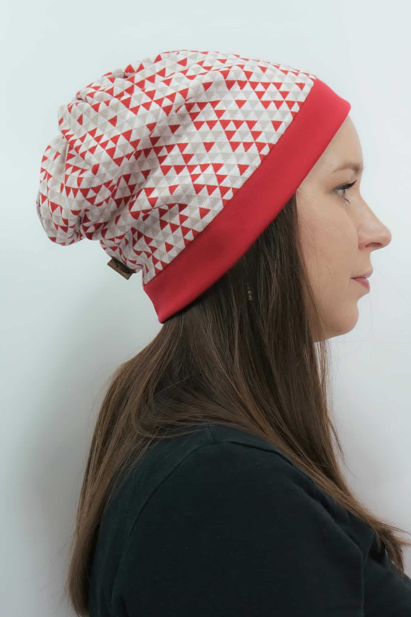 TWIST Mütze, Minidreiecke, rot/naturweiß