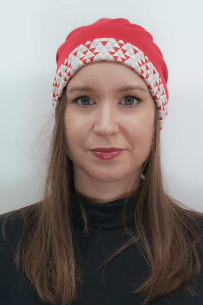 TWIST Mütze, Minidreiecke, rot/naturweiß