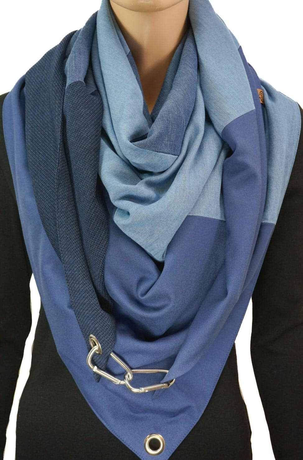 Dreieckstuch mit Karabiner, monochromer Mix in Blau