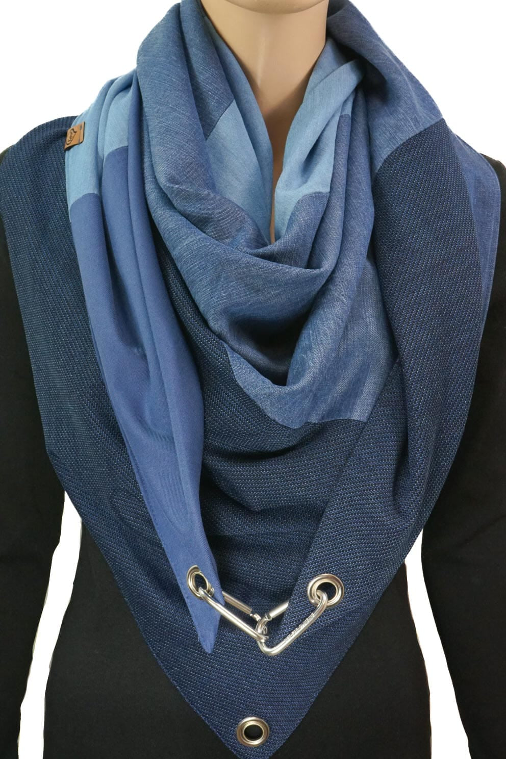 Dreieckstuch mit Karabiner, monochromer Mix in Blau