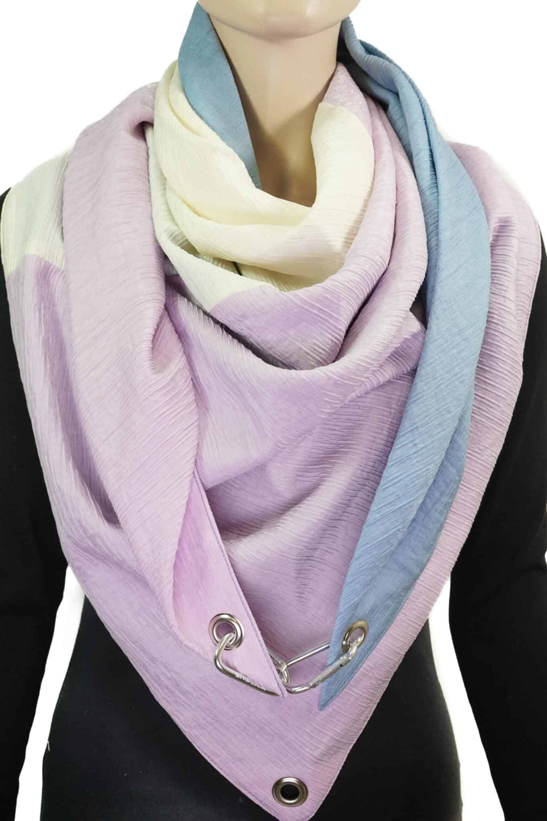 Dreieckstuch mit Karabiner, colour blocking in pastell mit Flieder